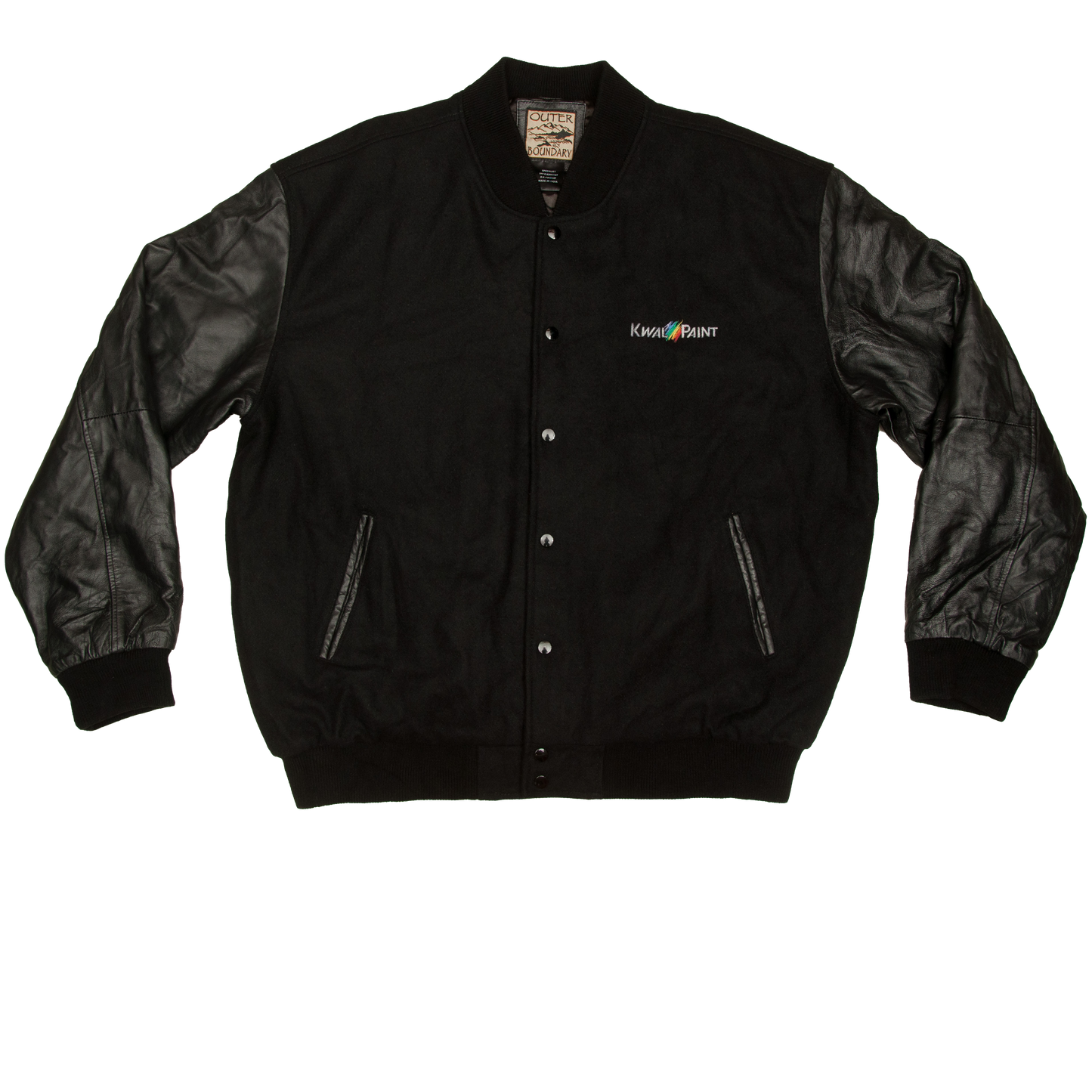 Y2K Outer Boundary x Kwal Paint varsitytakki (XXL)